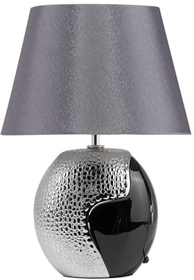 Beliani Tischlampe im Glamour Stil Keramik/Kunstseide schwarz/silber Argun