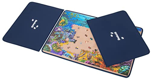 Becko - Tavola per puzzle con coperture, tappetino portatile per riporre puzzle, superficie antiscivolo, fino a 1000 pezzi (blu/kaki)