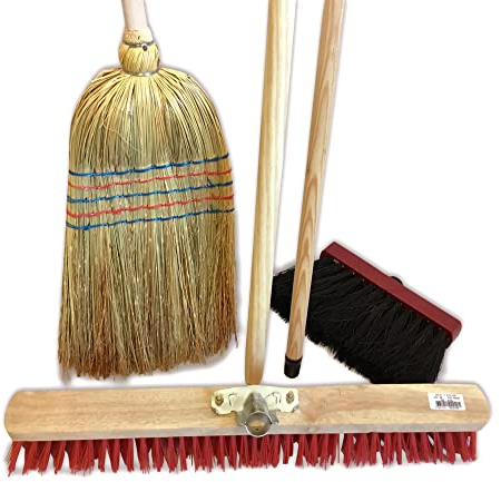 Set med 3 gatuborstar | ris halm 35 cm | Set med 3 | PVC-borste kappa 60 cm | Musse modell 29 cm | trähandtag | Kibros 3LOTB2x3