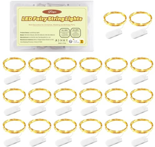 LED Lichterkette Batterie, 20 Stück 1M 10 LEDs Warmweiß Innen Lichterketten mit Batterie für Schlafzimmer, Party, Hochzeit, Garten, Beleuchtung Deko, Zimmer, Valentinstag