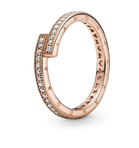 PANDORA Signature - Anello linee intrecciate, con pavè, placcato in oro rosa 14k, con pietre di zirconia cubica incolori