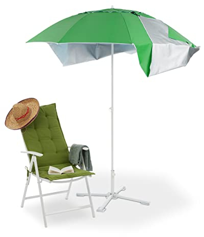 Relaxdays Sonnenschirm Strandmuschel, mit Erdspieß, Tragetasche, UV Schutz 50, HxD: 210x175cm, 2in1 Strandschirm, grün