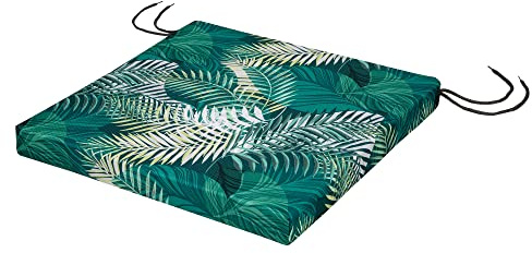 SOFTILLO Patio Chair Cushion with Seat Ties - Indoor and Outdoor Furniture Seating - Water-Resistant Polyester - Kitchen Dining, Lawn & Garden - 50x44x4cm - Palm Leaves