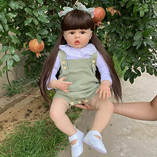 YIHANGG Weiches Silikon Reborn Kleinkindpuppe Mädchen 60 cm Reborn Babypuppe Ankleiden Prinzessin Puppe mit Braunem Haar Kind Geburtstag Geschenk
