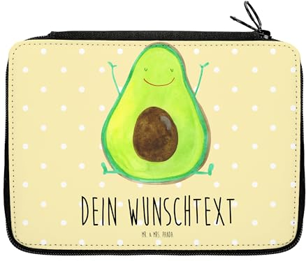 Mr. & Mrs. Panda Personalisierte Federmappe Avocado Glücklich - Geschenke, Stiftemappe mit Namen, PersonalisierteS Federmäppchen, Frucht, Stifterolle, Verrückt, Chaos