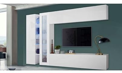 Stilprojectstore Parete Soggiorno moderno, composizione bianco lucido con vetrina da cm 280 - MARUSKA