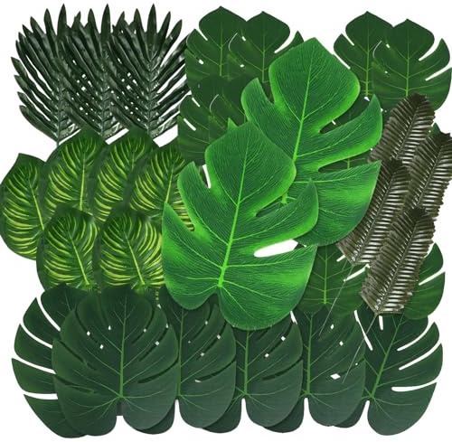 VaryFloral 60 Stück Kunstpflanzen Tropische Blätter 6 Arten von Dschungel Deko Monstera Pflanze Künstliche Blätter Arecapalmen für Drinnen Garten Schlafzimmer Innen Außen Dekoration