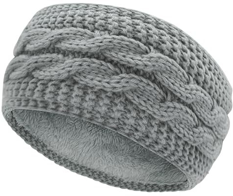Winter Cable Knit Headbands, Women Ear Warmer Knitted Thermal Twist Headbands for Girls, Head Wrap Winter Shopping Skiing Running Outdoor Sports Party Good Gift (SOLID GREY)