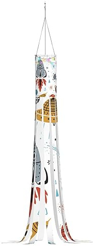 Cartoon Rockets Print Halloween Windsock Flag 59 Inch Durable Novelty Outdoor Hanging Decor with Led Lights for Yard Patio Lawn Garden Party Supplies