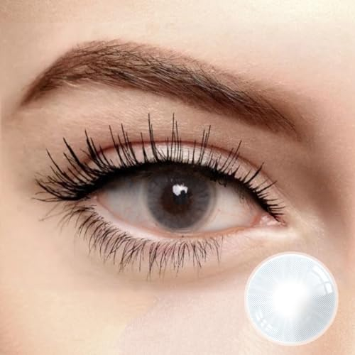 Graphite Light Grey (Queen-Serie) + Behälter | Sehr stark deckende natürliche grau Kontaktlinsen farbig | farbige Monatslinsen aus Silikon Hydrogel | 1 Paar (2 Stück) | DIA 14.50 | ohne Stärke