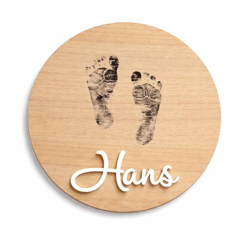 Personalisierte Baby-Fußabdruck, Holzschild mit Name, Meilensteinkarte aus Holz, Geschenke mit Lasergravur Fußabdruck, Geburt verkünden, Geburtsanzeige Baby-Ankündigung Schild, Babygeschenk (Design 5)