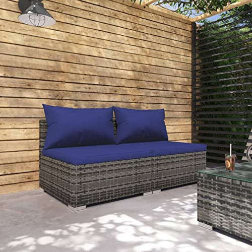NITCA 2-TLG Balkon Lounge Klein Rattan,Loungemöbel Klein Grau und Dunkelblau,Lounge Klein Balkon,Gartensofa,Lounge Moebel Balkon Klein mit Kissen,Terrassenmöbel Rattan(Sofa-Mittelteil(2Stk.))