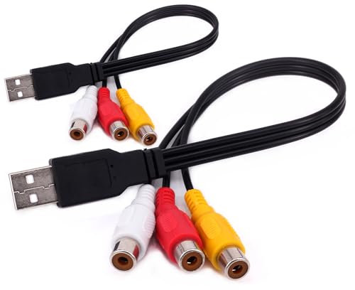 BENACES USB to 3RCA Cable, 2-Pack 0.25m USB Male to 3 RCA Female Jack Splitter Audio Video AV Composite Adapter Cable for TV/PC
