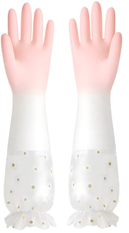 JYJLLM Washing Up Gloves,1 Pairs Long Cuff Rubber Gloves Medium,cleaning Gloves Reusable Anti-slip Waterproof,Household Cleaning Gloves For Kitchen Home Gardening，dusting gloves (Pink)