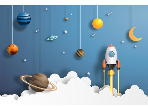 Ttincceer telón de fondo dibujos animados espacio exterior 2.2x1.5m cohete planeta universo bebé ducha fondo astronauta tema niño fiesta de cumpleaños fotografía telón de fondo estudio foto accesorios