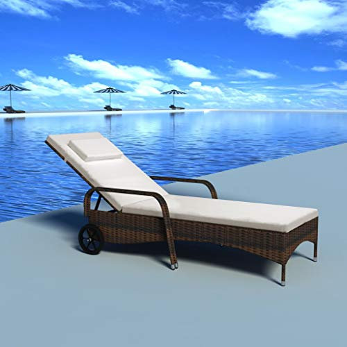 Rantry Sonnenliege mit Rollen, Polyrattan, braun, Liegestuhl, Chaiselongue, Outdoor, Garten, Sonnenliegen, Liegestühle für Strand, Terrasse, Pool und Camping, Typ1