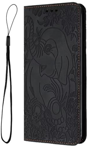 Lederhülle Kompatibel mit Xiaomi Redmi Note 9 Pro/Note 9S Hülle, Elefanten muster Flip Wallet Handyhülle PU Leder Tasche Case Kartenfach Schutzhülle für Xiaomi Redmi Note 9 Pro/Note 9S,schwarz