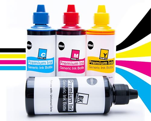 Druckertinte Nachfülltinte CMYK 4x100ml für Epson 102 104 Ecotank HP Brother Canon Pixma Drucker Refillset Universaltinte flüssige Tinte zum nachfüllen