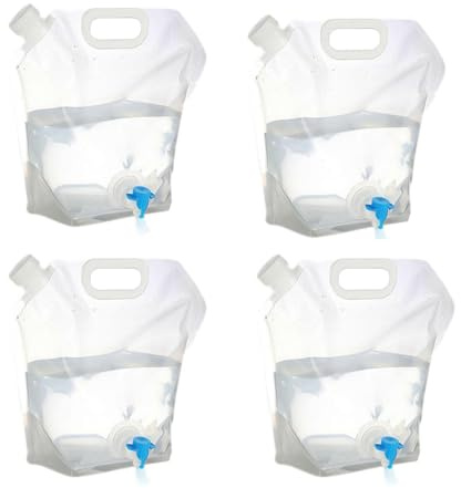 Lot de 4 conteneurs d'eau pliables de 5 L avec robinet, sac à eau potable portable, récipient de transport d'eau de voiture pour sport en plein air, randonnée, camping, barbecue, pique-nique, voyage