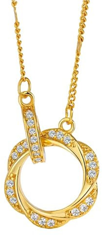 Jewelryewelr Halskette Gold 925 Sterling Silber Doppelring Personalisierter Anhänger, Single Stone Anhänger, Geschenk Für Damen Und Mädchen