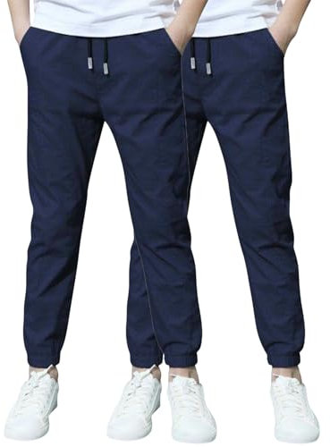 XCXC 2er-Pack Jogginghose Jungen Baumwoll-Leinen Hose Kinder Locker geschnittene Freizeithose mit Kordelzug und elastischen Bündchen Trainingshose Cargohose Miederhose Outdoorhose