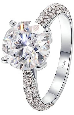 Tolldek Weißgold 18K Au750 Echt Schmuck Ring, Klassiker Verlobungsring mit Moissanit 3ct, Gold 750 Hochzeitsring für Damen, Weißgold, Gr.52