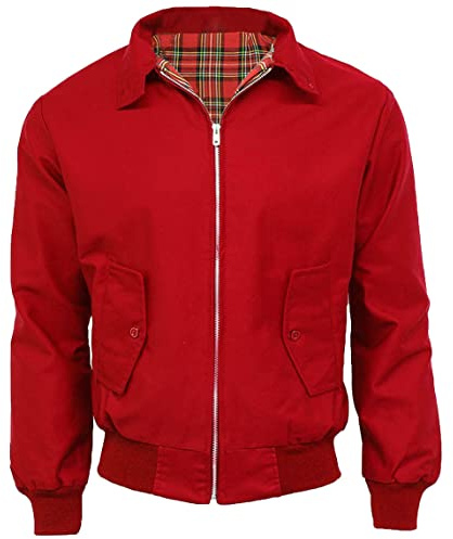 StyleWear Blouson bomber Harrington classique avec poignets et taille élastiques pour homme avec boutons vers le bas, poches latérales, fermeture éclair sur le devant, col à manches longues, Rouge, M