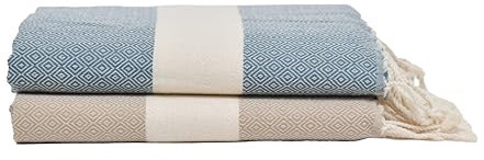 Tadussi Fouta, telo mare da sauna, 100 x 200 cm, set da 2 pezzi, ideale come asciugamano da hammam, asciugamano da sauna XXL, per uomo e donna, extra grande, 100% cotone in indaco e caramello