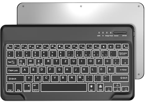 Occtingkind Deutsche Tastatur mit RGB-Beleuchtung für ab 12 Zoll Großformatige Tablets, Kein Trackpad, QWERTZ, Bluetooth 5.0 Verbindung, Lange Standby-Zeit, Ideal für iPad Pro Samsung Tab, Schwarz
