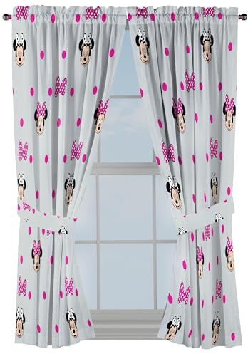 Jay Franco Fenstervorhänge für Kinderzimmer, 4-teiliges Drapier-Set mit 2 Raffhaltern, Grau – Minnie Mouse, 106,7 cm B x 160 cm L (2 Stück)