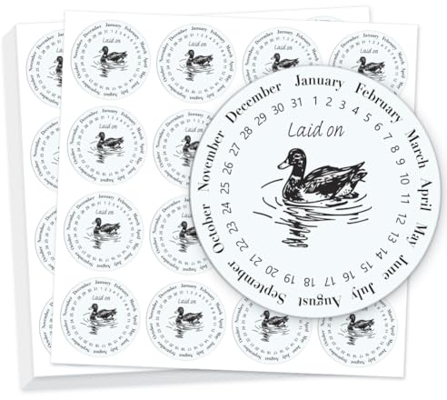 GOMAKERER 320 Pcs Duck Egg Laid on Stickers, 5cm Round Farm Fresh Eggs Sticker Round Eggs Stickers PET Adhesive Egg Packaging Sticker for Box Container Carton Farm Supplies