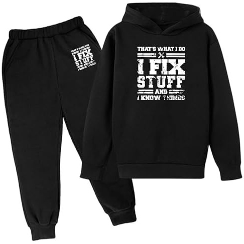 Survêtement pour enfants Survêtement Garçon Été Hiver Enfants Sweat à Capuche Ensemble Populaire Imprimé sur Sous-vêtements Costume Décontracté Garçon Vêtements de Sport Tracksuit Sport, Noir , 12-13