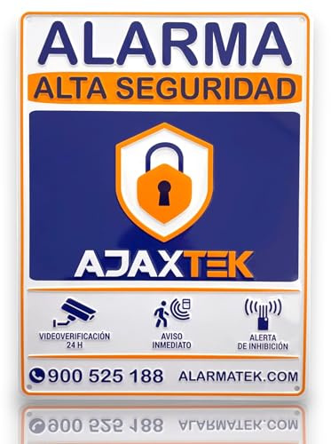 Cartel alarma AJAX. ES AUTENTICO. Cartel Zona Videovigilada - Señal Aviso Policia - Carteles Disuasorios - Interior Y Exterior - Placa alarmas videovigilancia 28X21CM