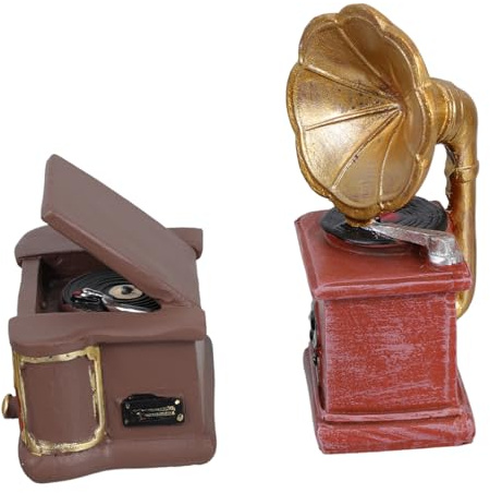 Abaodam 2 pièces Miniature Gramophone Décor Vintage Résine Accessoires Maison Poupée Rétro Tourne Disque Compact et Pratique pour Étagères Salon Bureau