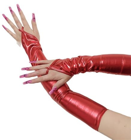 FROMCEO Faux Leather Extended Gloves 50cm Length Multiple Colors For Cosplay & Fashion Event Stretchy Latex Gloves