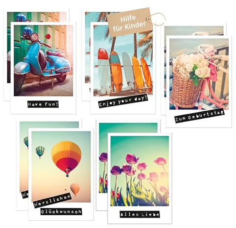 Unicef Grusskarten Set Postkarten Polaroid | 10 Postkarten | nachhaltige Geburtstagskarten | pro verkauftem Set wird Kindern geholfen | klimaneutral produziert in Deutschland
