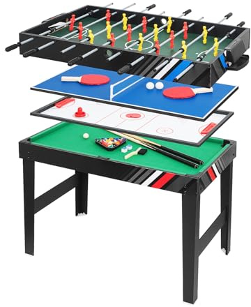 4-in-1 Multi Spieltisch, Multifunktionale Spieltische mit Tischkicker, Billard, Airhockey, Tischtennis, Multifunktionstisch Multiplayer Inkl. komplettem Zubehör, für Heimspielzimmer, Partybars, Kinder