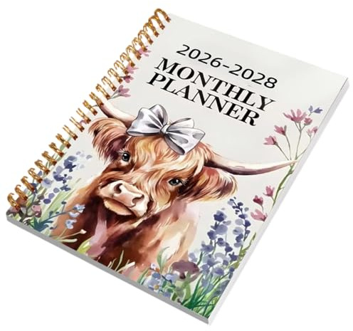 2026–2028 månadsplanerare 3 år | Dagligt anteckningsblock med 50 sidor och spiralbindning, djurmönster, månadsplanering, för vuxna barn, skola, semester, födelsedagar