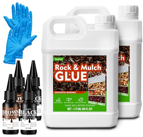 Mulch Rock Glue with 2-Color Dye 128oz Outdoor Waterproof Gravel Stabilizer | Fast-drying waterproof adhesive locks wood chips, pine straw, gravel & pebbles for outdoor gardens, yards, patio landscaping