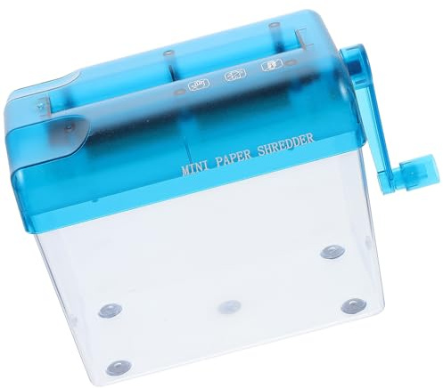 FOYTOKI Destructeur de Documents Manuel A6 Compact Bleu, Broyeur de Papier Pratique et Résistant à l'usure, Petite Corbeille Intégrée pour Bureau et Usage Domestique, Destructeur Portable