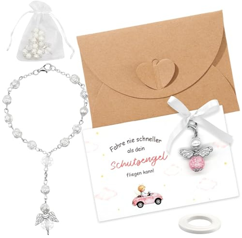 Hpbaggy Schutzengel Auto-Spiegel Anhänger Set, Geschenk für Autofahrer | Elegante Auto Deko, mit Rückspiegel Anhänger als Glücksbringer für Neuwagen, zum Geburtstag und zur Autoeinweihung