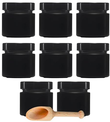 mikken 8x Gewürzglas 125 ml, schwarze Glasdosen inkl. Gewürzschaufel