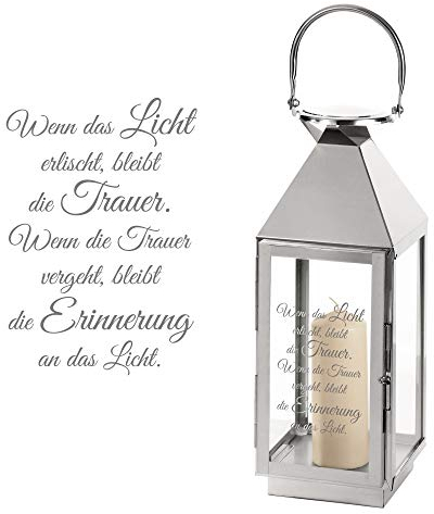 Casa Vivente Edelstahl Laterne mit Gravur für das Grab, Trauerlicht mit Inschrift, Dekoration für Haus und Garten, Grablicht