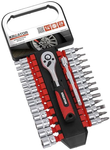 Kreator, set di punte e prese da 1/4 a 72 denti, con chiave a cricchetto, 28 pezzi, strumenti in acciaio cromato vanadio, avvitando e svitando viti e bulloni, utensile a mano professionale