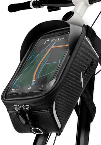 ONEFLOW Premium Handyhalterung Fahrrad Rahmentasche Wasserdicht für Motorola und Lenovo | Handyhalter Fahrrad Tasche Rahmen Halterung mit Smartphone Touchscreen Sichtfenster, Schwarz