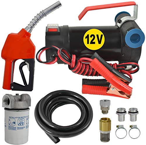 Pompa travaso gasolio 12 V Pompa gasolio da 12v con filtro + inserto filtro + pistola automatica + cestino filtro + tubo + girevole + cavi per collegamento a batteria!