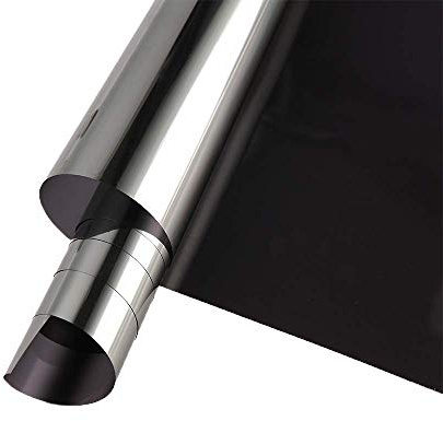 One Way Mirror Privacy Window Film, Heat Control and Anti - UV Adhesive Reflective Window Tint for Home and Office, 24Inch x 10Feet, Black Silver