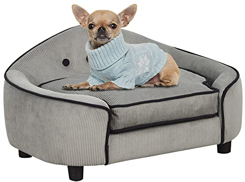 PawHut Haustiersofa, Hundebett, Hundematte, Hundesofa, Naturholz+Plüsch, Grau, 66,5 x 45 x 35,5 cm