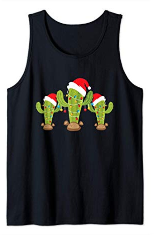 Cactus Árbol de Navidad Luces de Navidad Navidad Santa Mexic Camiseta sin Mangas