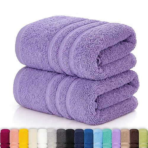 Lavea® Set med 2 Badhanddukar 70x140 cm 100% Bomull – Mjuka och Absorberande – Perfekta som Stora Badhanddukar, Badlakan eller Handdukar – Lavendel